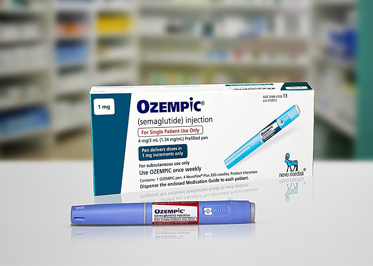 Ozempic injection pen and packaging showing semaglutide medication used for diabetes and weight management